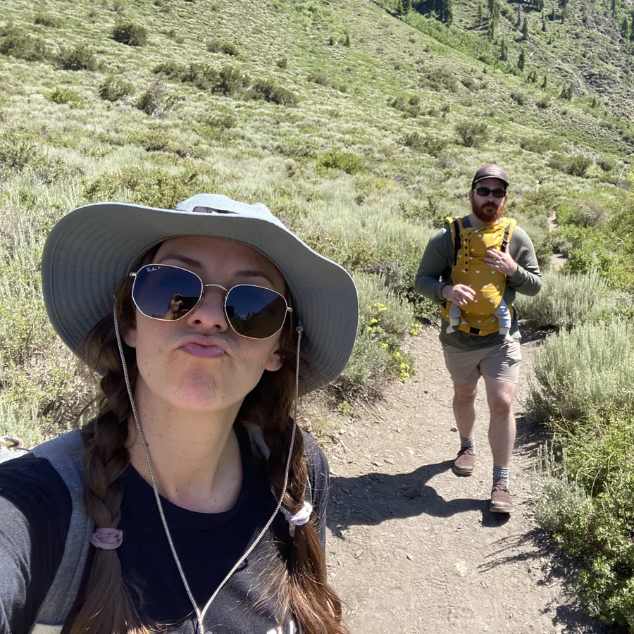 Dawne Costantino hiking a mountain trail
